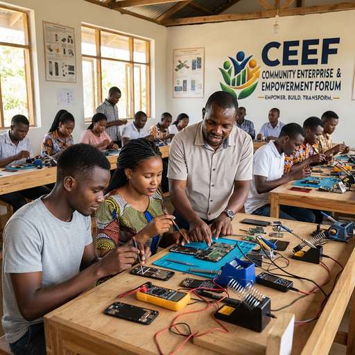 Youth learning mobile phone repair skills